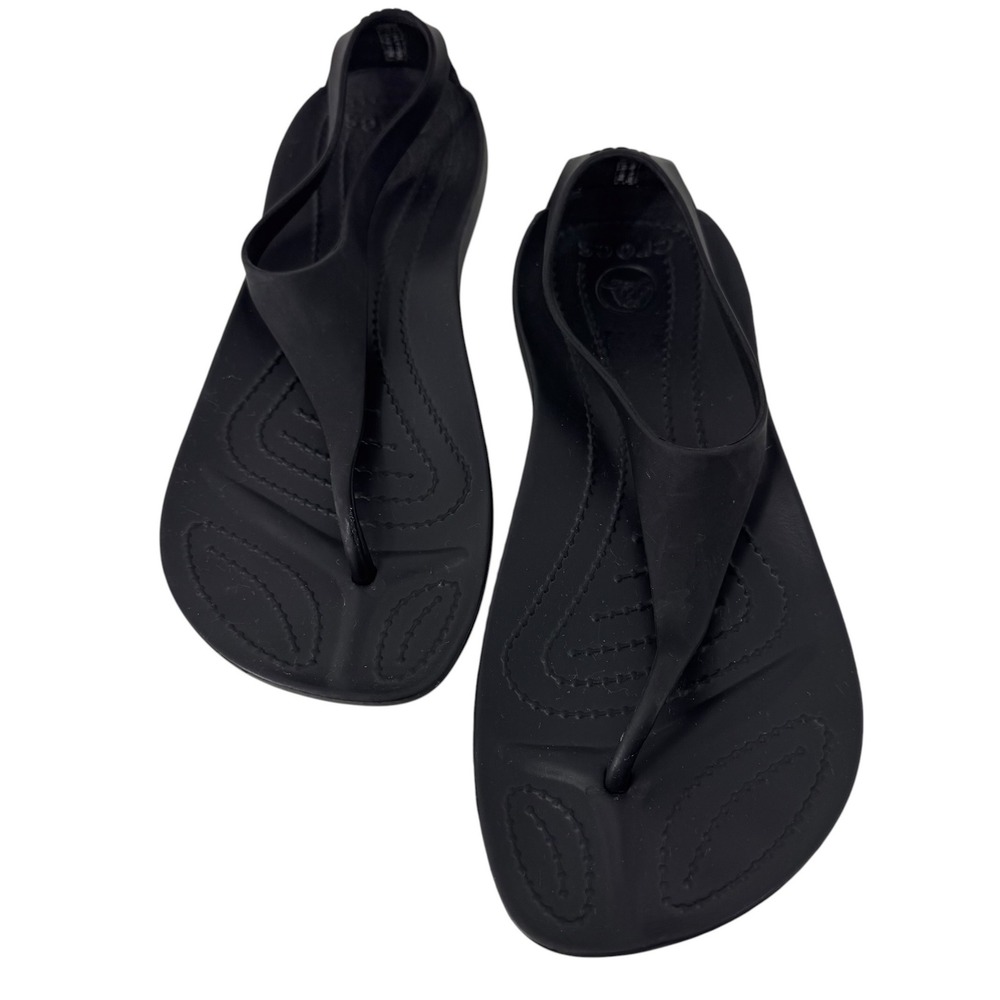 Crocs Sexi Flip Sandals Womens Sz 6 Black T-Strap Slingback Thong Flat - Picture 4 of 11